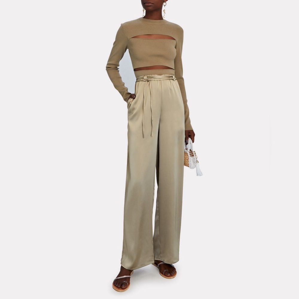 LAPOINTE Drawstring Satin Wide Leg Pants